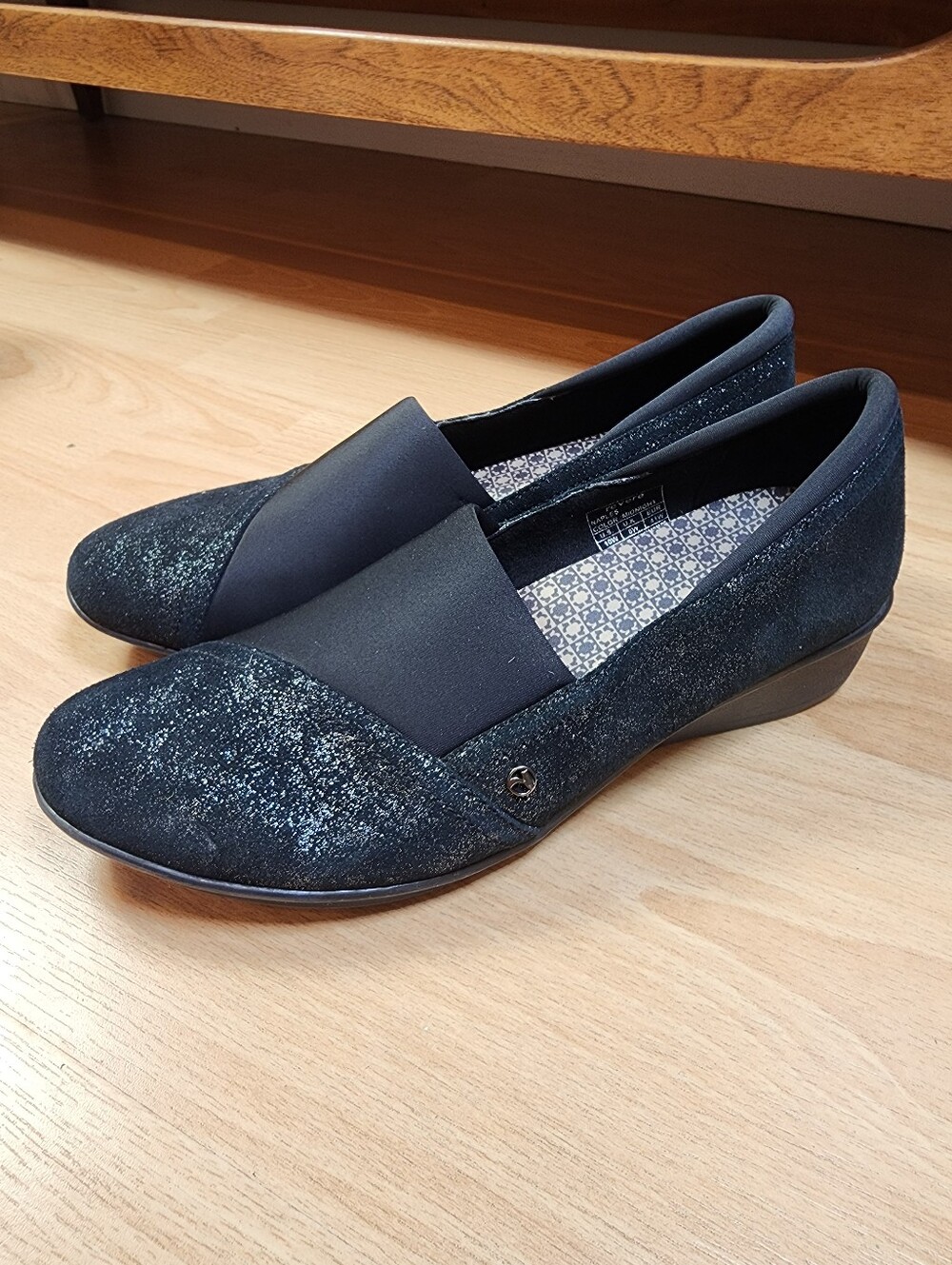 Size 10 Wide Revere Naples Stretch Leather Loafer Comfort Shoes Black Shimmer